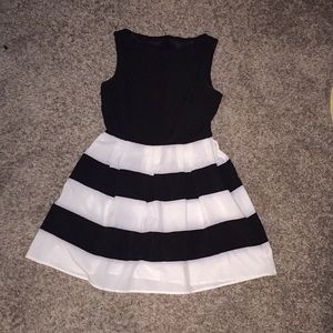 Black and white fit and flare dress